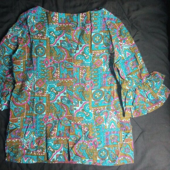 Vintage 60s Fritzi Paisley Geometric Psychedelic Blouse Top Hippie - Picture 7 of 8